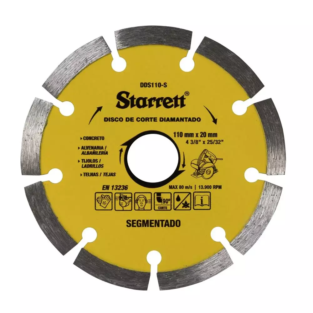 Disco Diamantado Segmentado Corte a Seco e Refrigerado 4.3/8"-110MM Starrett DDS110-S