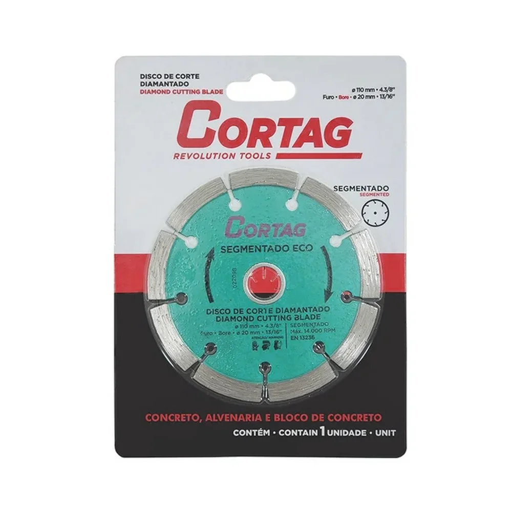 Disco Diamantado Segmentado Eco Para Concreto e Alvenaria Corte a Seco 4.3/8"-110MM Cortag 61699