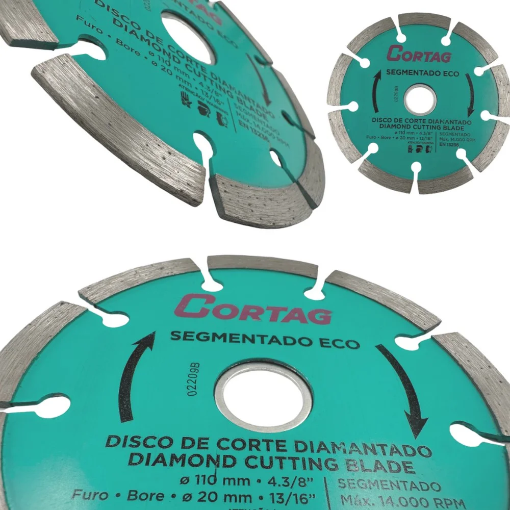 Disco Diamantado Segmentado Eco Para Concreto e Alvenaria Corte a Seco 4.3/8"-110MM Cortag 61699