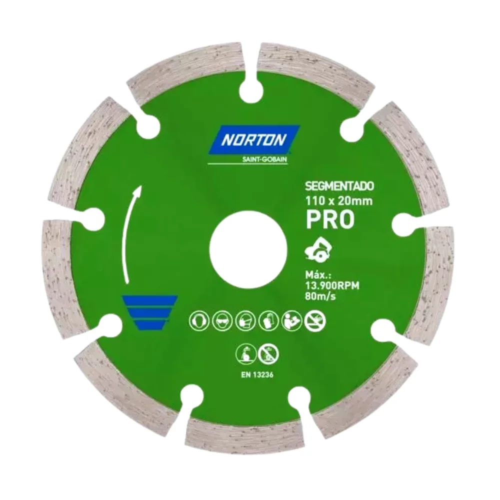 Disco Diamantado Segmentado Para Concreto Corte Umido 4.3/8"-110MM Norton PRO
