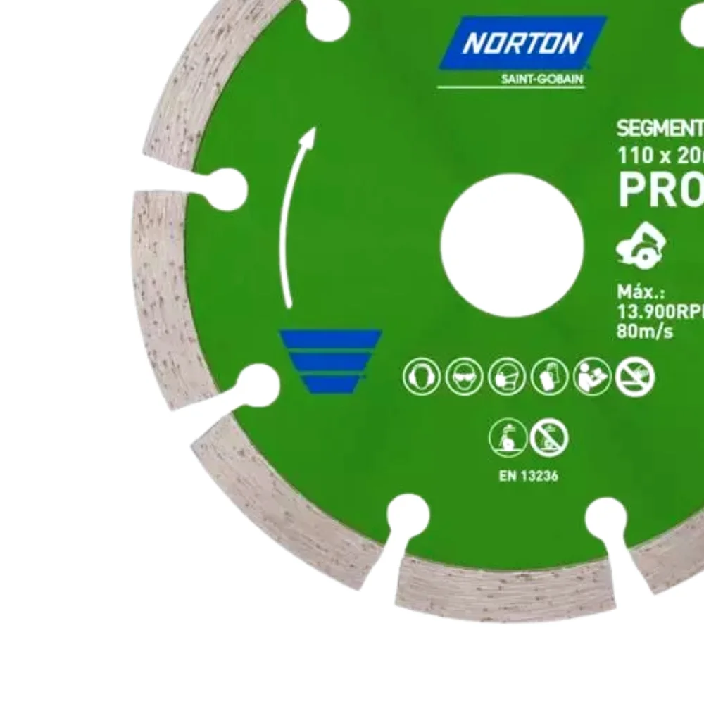 Disco Diamantado Segmentado Para Concreto Corte Umido 4.3/8"-110MM Norton PRO