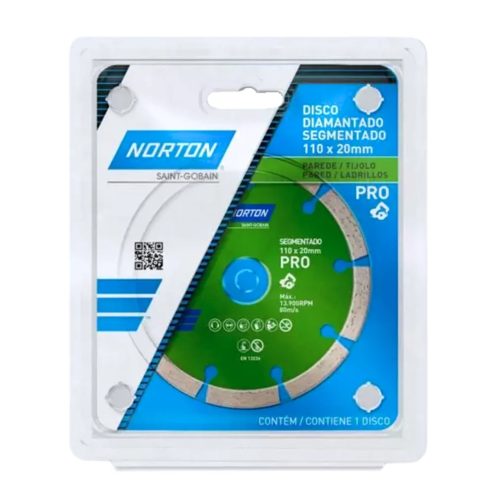 Disco Diamantado Segmentado Para Concreto Corte Umido 4.3/8"-110MM Norton PRO