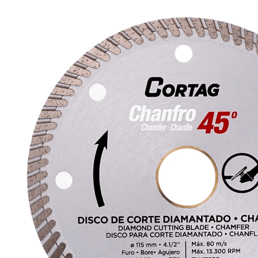 Disco Diamantado Turbo Chanfro 45 USO Em Esmerilhadeira Corte a Seco 4.1/2"-115MM Cortag 61907