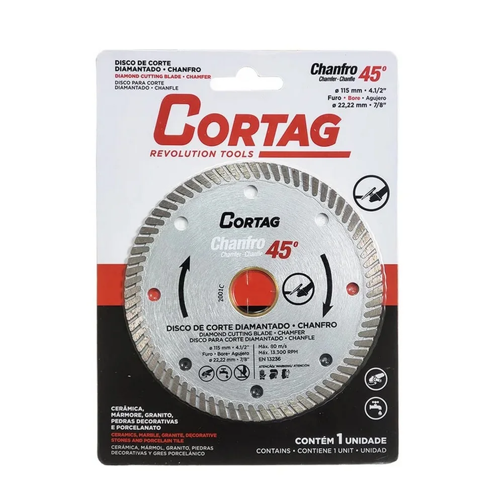 Disco Diamantado Turbo Chanfro 45 USO Em Esmerilhadeira Corte a Seco 4.1/2"-115MM Cortag 61907