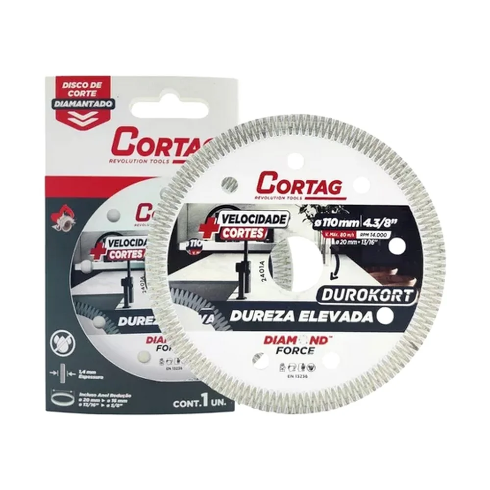 Disco Diamantado Turbo Durokort Para Marmore Granito Pedras Corte a Seco 4.3/8"-110MM Cortag 60668