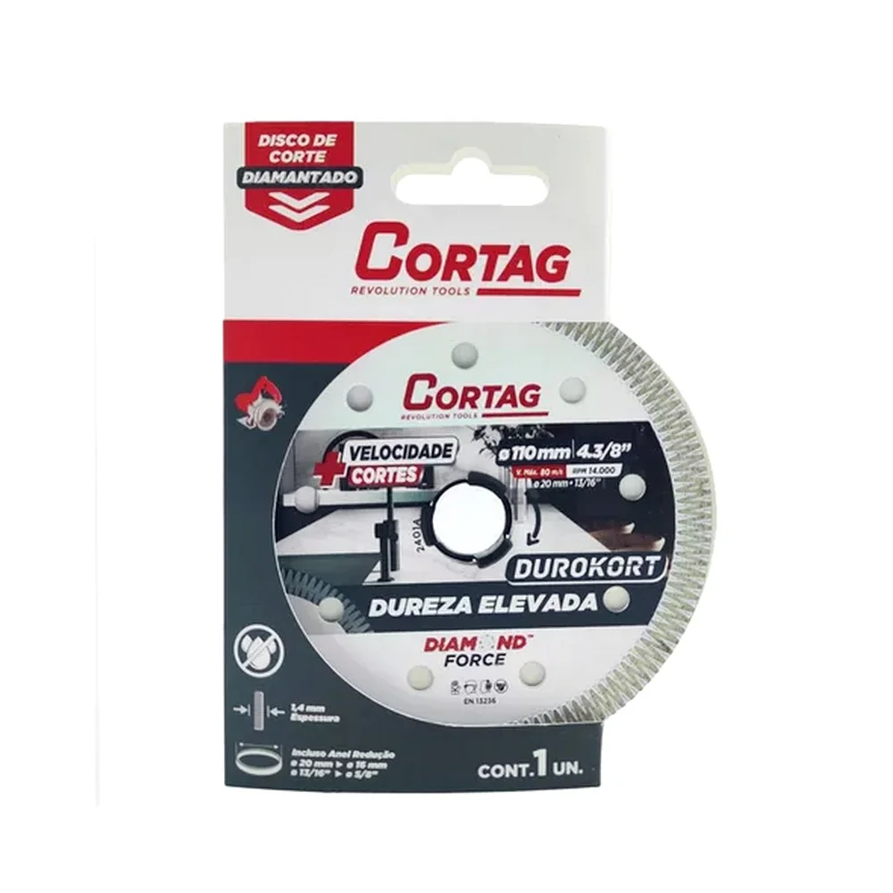 Disco Diamantado Turbo Durokort Para Marmore Granito Pedras Corte a Seco 4.3/8"-110MM Cortag 60668