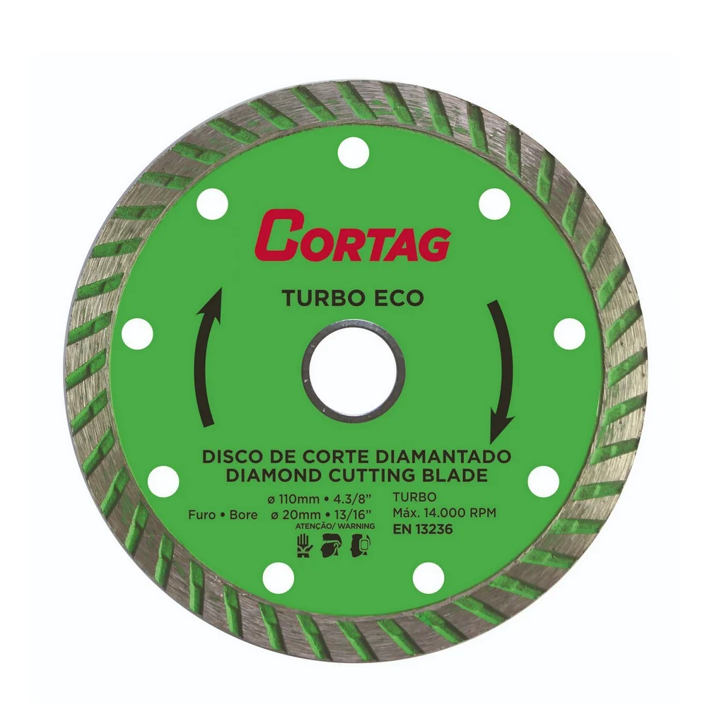Disco Diamantado Turbo Eco Para Marmore Granito Pedras Corte a Seco 4.3/8"-110MM Cortag 60598