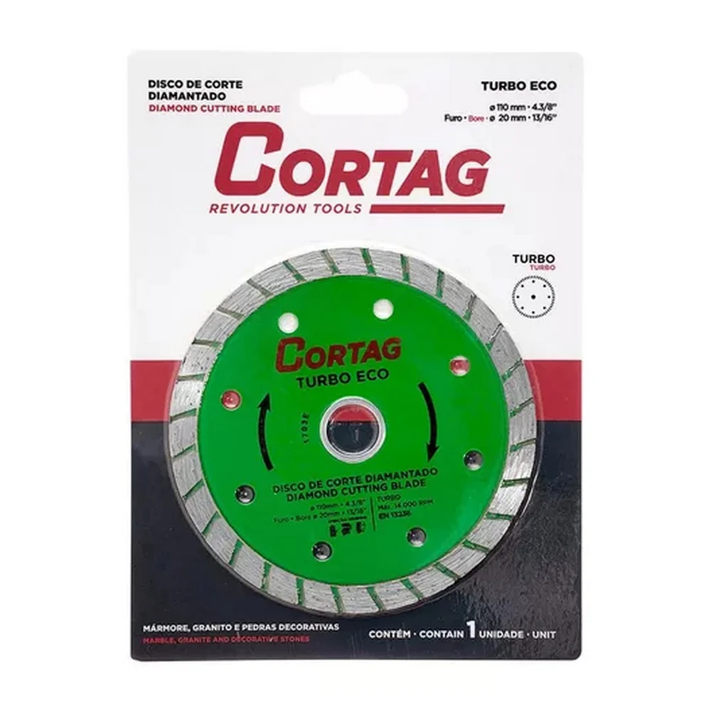 Disco Diamantado Turbo Eco Para Marmore Granito Pedras Corte a Seco 4.3/8"-110MM Cortag 60598