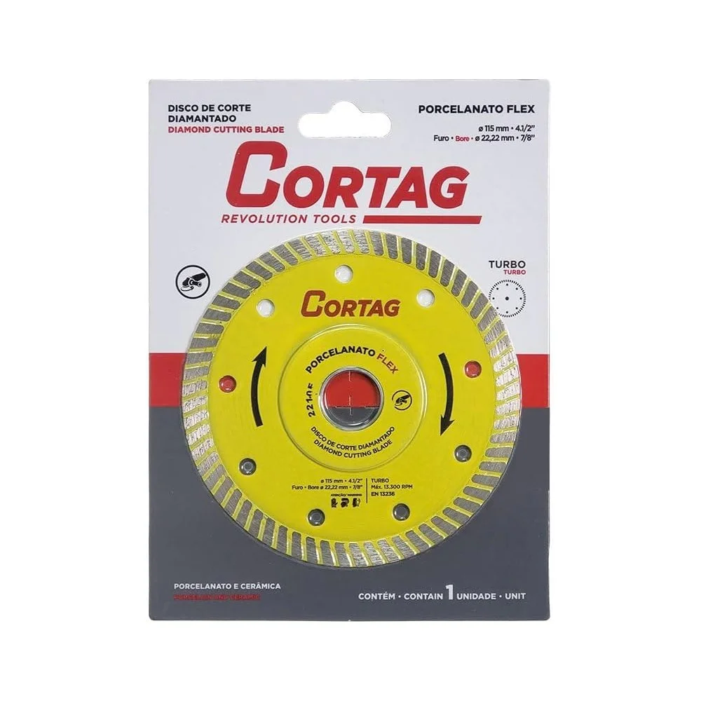 Disco Diamantado Turbo Flex Para Porcelanato e Ceramica Corte a Seco 4.1/2"-115MM Cortag 61577