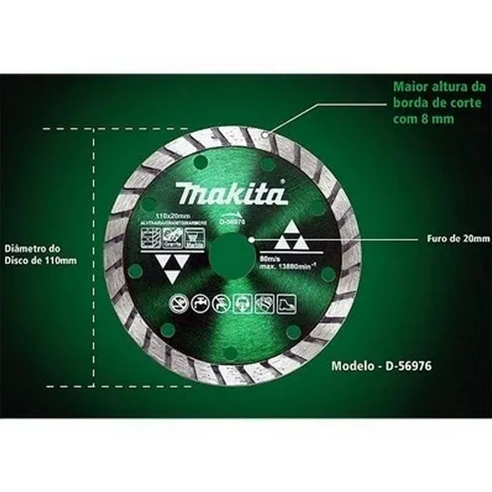 Disco Diamantado Turbo Max Turbo Para Marmore e Granito Corte a Seco e Umido 4.3/8"-110MM Makita D-56976