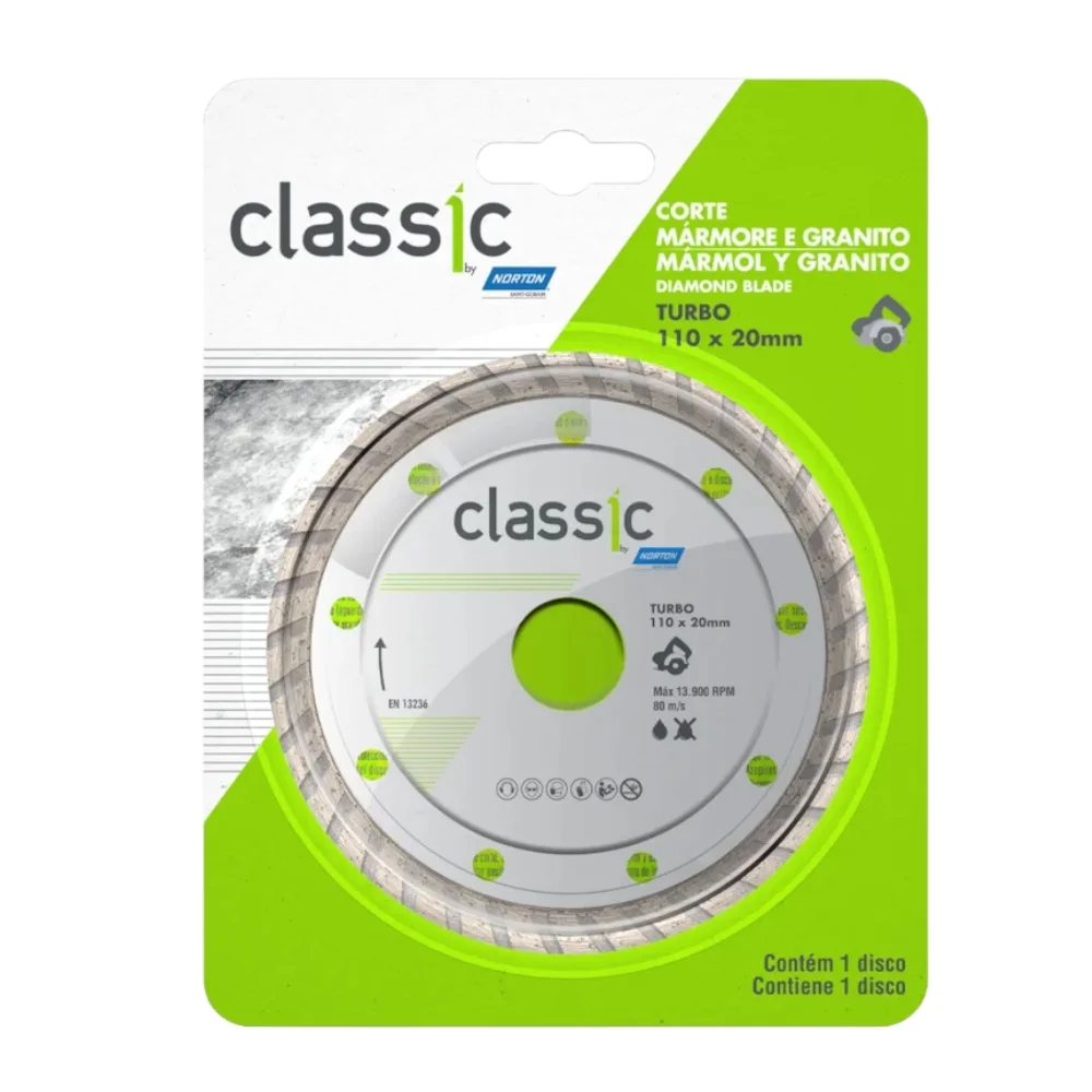Disco Diamantado Turbo Para Marmore e Granito Corte a Seco e Umido 4.3/8"-110MM Norton CLASSIC