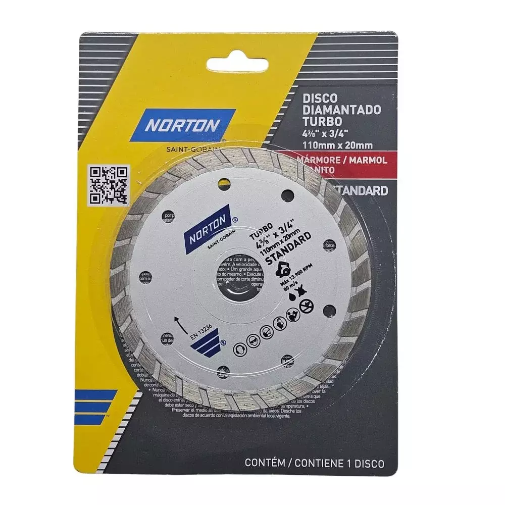 Disco Diamantado Turbo Para Marmore e Granito Corte a Seco e Umido 4.3/8"-110MM Norton STANDARD