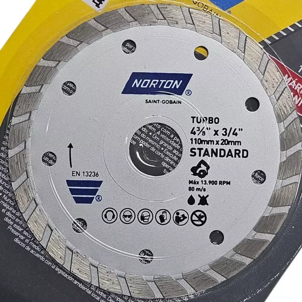 Disco Diamantado Turbo Para Marmore e Granito Corte a Seco e Umido 4.3/8"-110MM Norton STANDARD