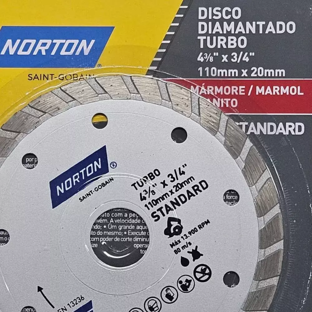 Disco Diamantado Turbo Para Marmore e Granito Corte a Seco e Umido 4.3/8"-110MM Norton STANDARD