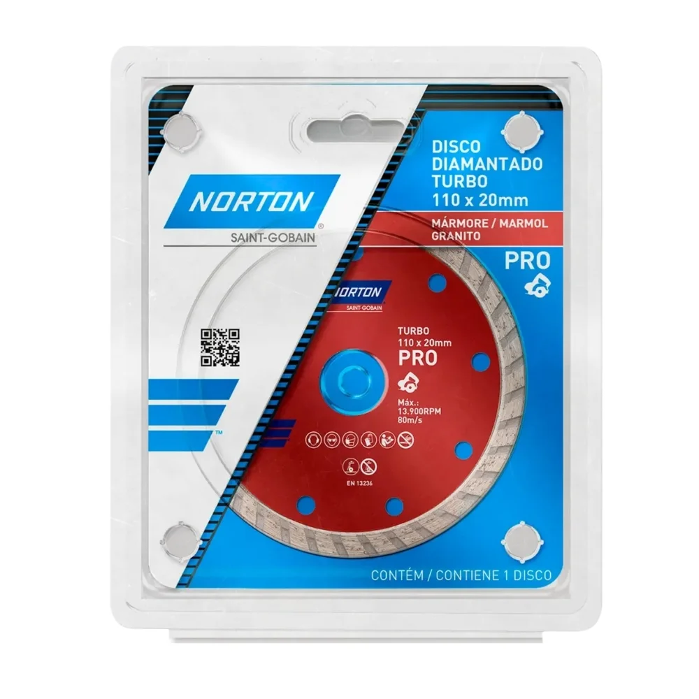 Disco Diamantado Turbo Para Marmore e Granito Corte Umido 4.3/8"-110MM Norton PRO
