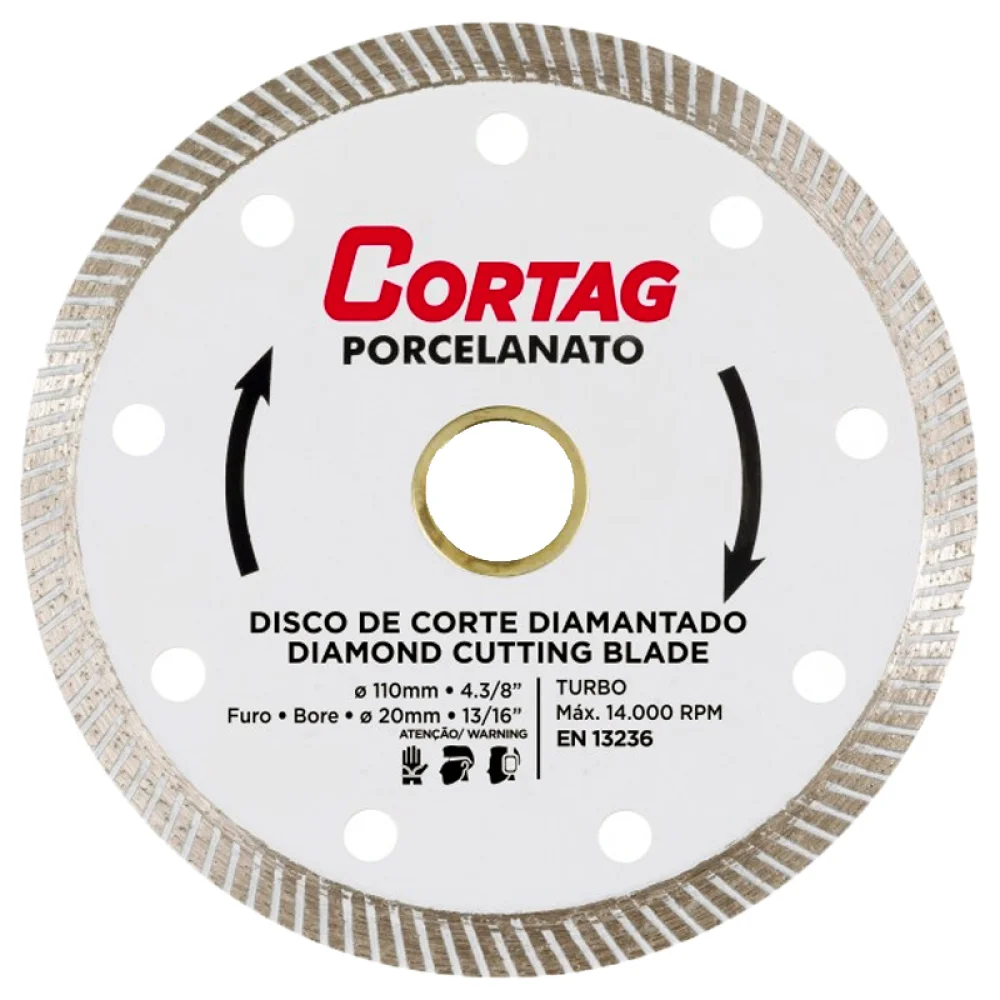 Disco Diamantado Turbo Para Porcelanato Corte Seco e Umido 4.3/8"-110MM Cortag 60863
