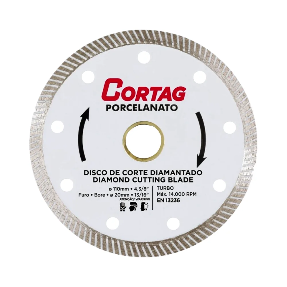 Disco Diamantado Turbo Para Porcelanato Corte Seco e Umido 4.3/8"-110MM Cortag 60863