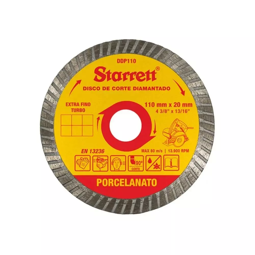 Disco Diamantado Turbo Para Porcelanato Corte Seco e Umido 4.3/8"-110MM Starrett DDP110-S