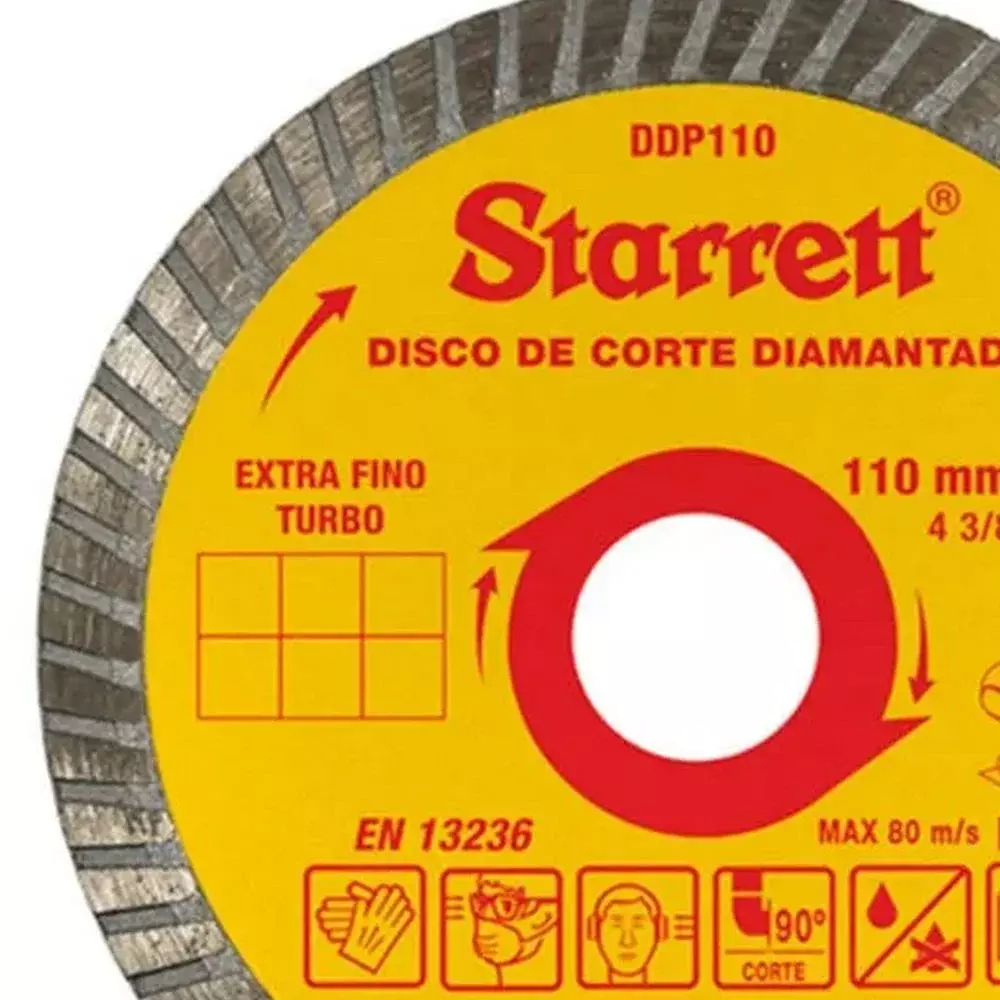 Disco Diamantado Turbo Para Porcelanato Corte Seco e Umido 4.3/8"-110MM Starrett DDP110-S