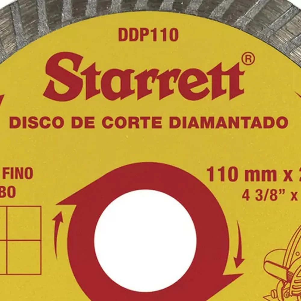 Disco Diamantado Turbo Para Porcelanato Corte Seco e Umido 4.3/8"-110MM Starrett DDP110