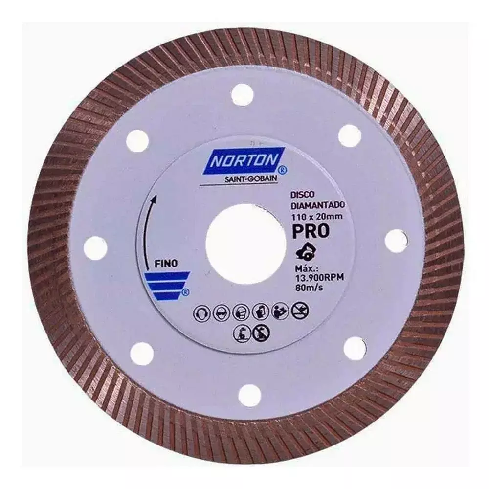 Disco Diamantado Turbo para Porcelanato Corte Umido 4.3/8"-110MM Norton PRO