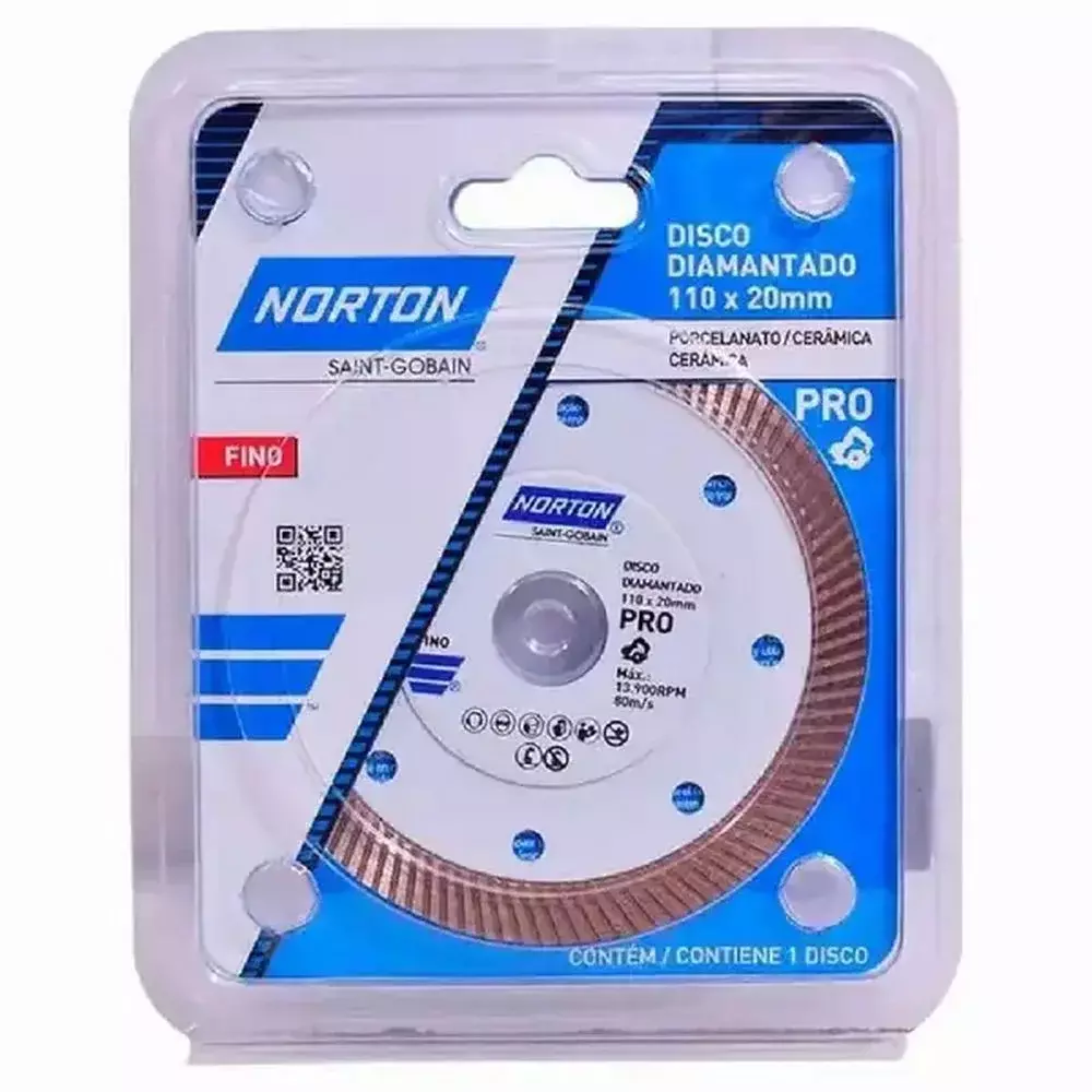 Disco Diamantado Turbo para Porcelanato Corte Umido 4.3/8"-110MM Norton PRO