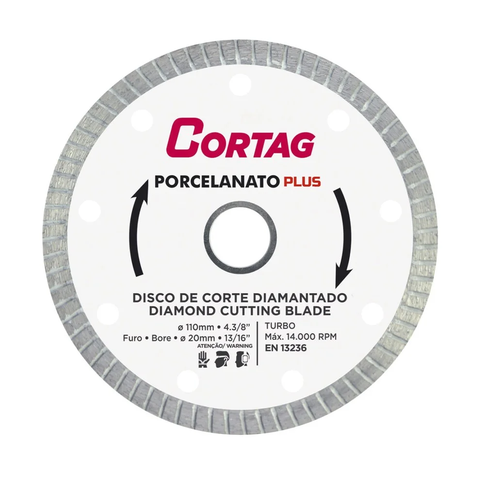 Disco Diamantado Turbo Plus Para Porcelanto e Ceramica Corte a Seco 4.3/8"-110MM Cortag 61314