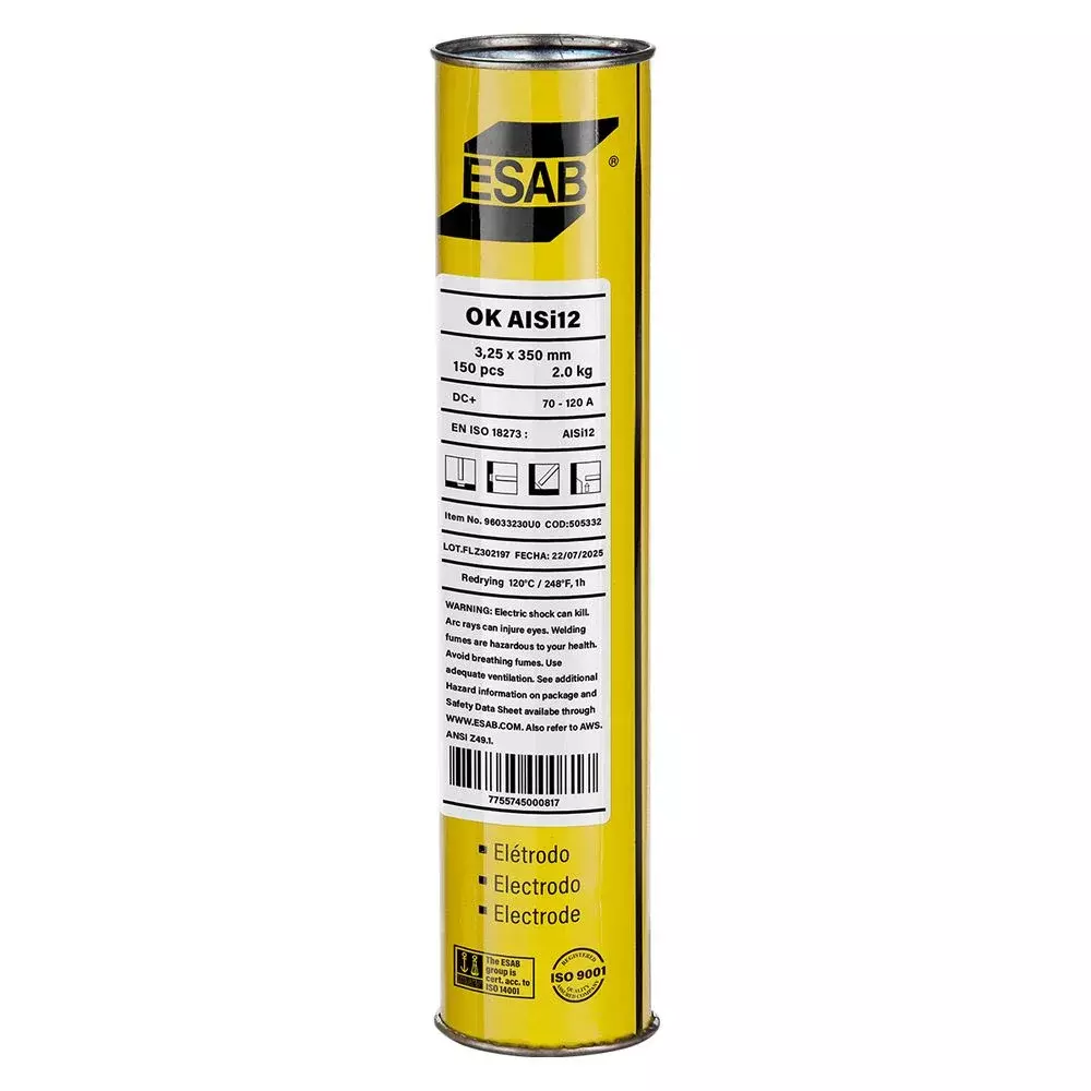 Eletrodo Aluminio Fornecido Lata de 2 KG 3,2MM Esab ALSI5
