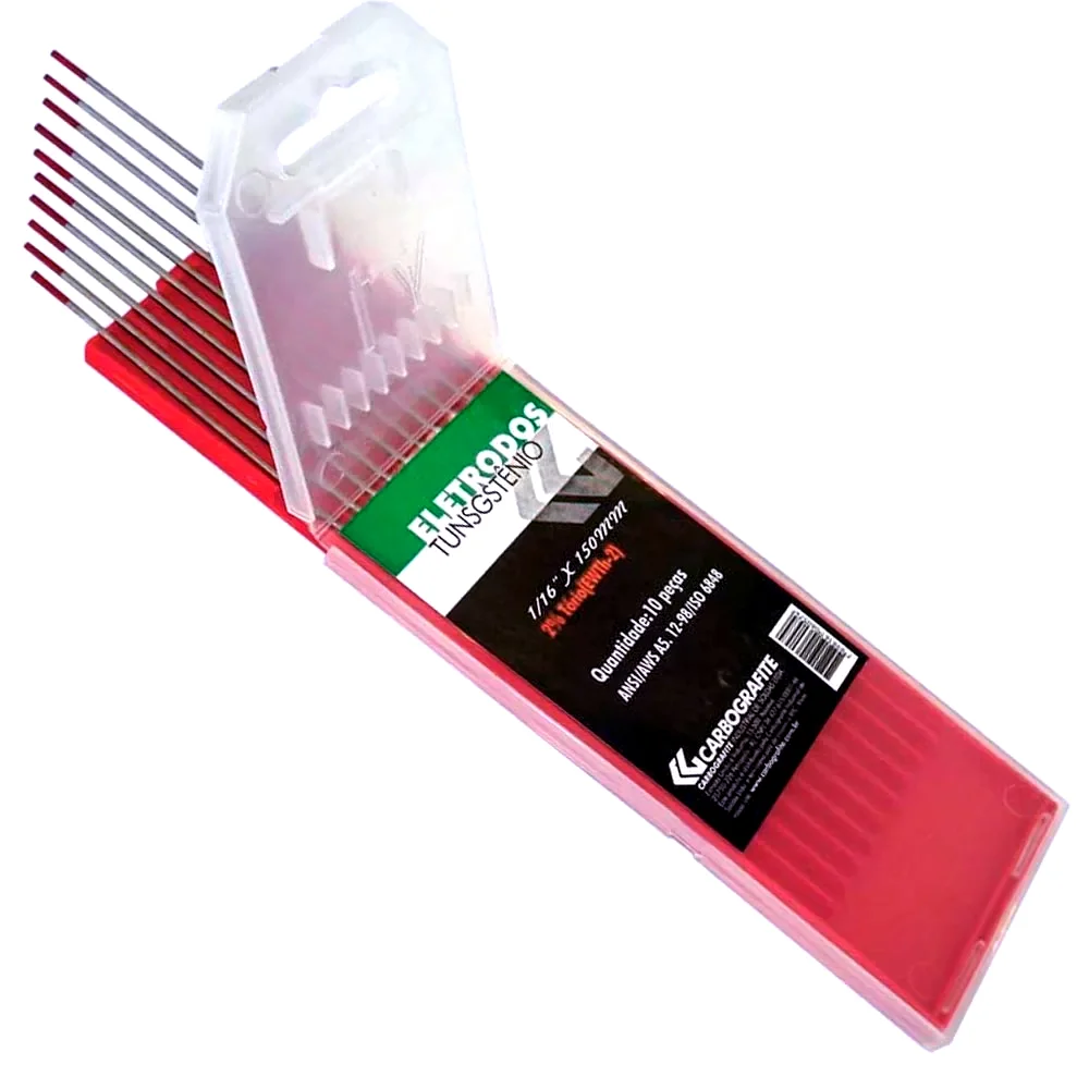 Eletrodo de Tungstenio 2% Torio Fornecido Embalagem com 10 Pecas Ponta Vermelha 3,2MM Carbografite 012015512
