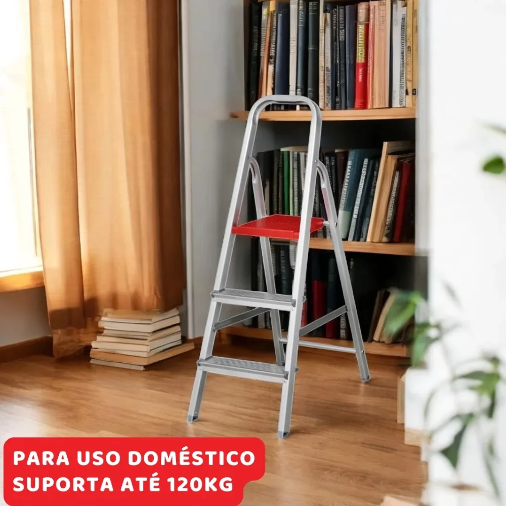 Escada de Aluminio de Abrir Domestica Capacidade 120KG 3 DEGRAUS-0,64M Reisam DOM3