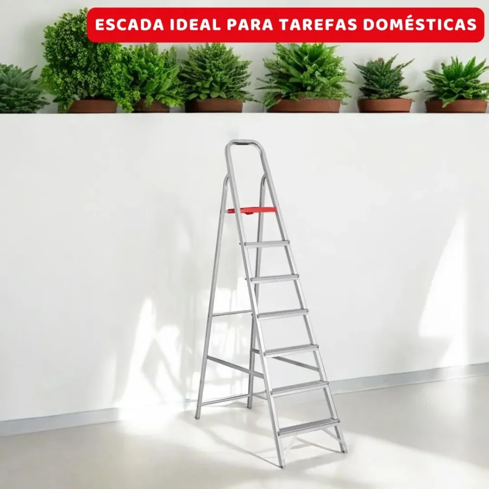 Escada de Aluminio de Abrir Domestica Capacidade 120KG 7 DEGRAUS-1,52M Reisam DOM7