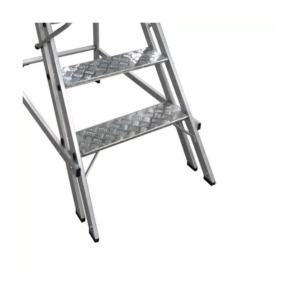 Escada Plataforma Trepadeira Em Aluminio com 3 Degraus+patamar e Corrimaos 1M Interalum TRE/1
