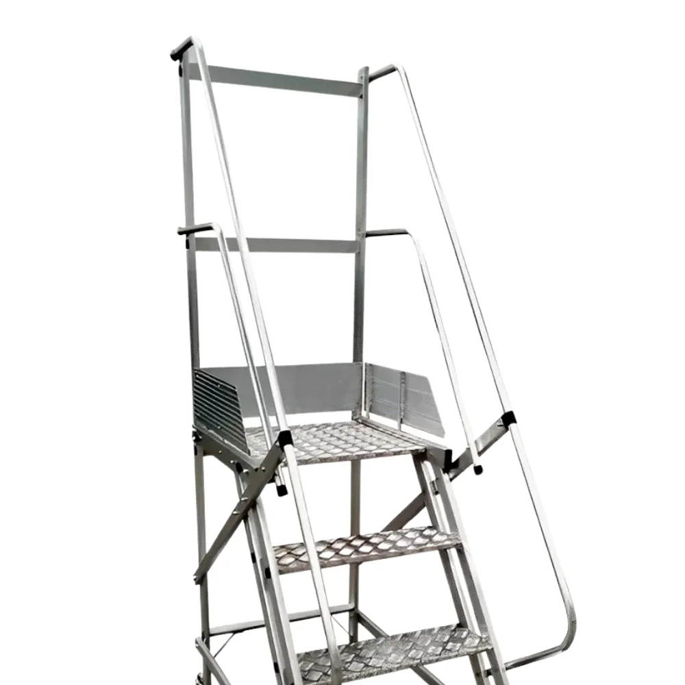 Escada Plataforma Trepadeira Nr12 Em Aluminio com 3 Degraus+patamar e Corrimaos 1M Escaleve PLAT NR 1000