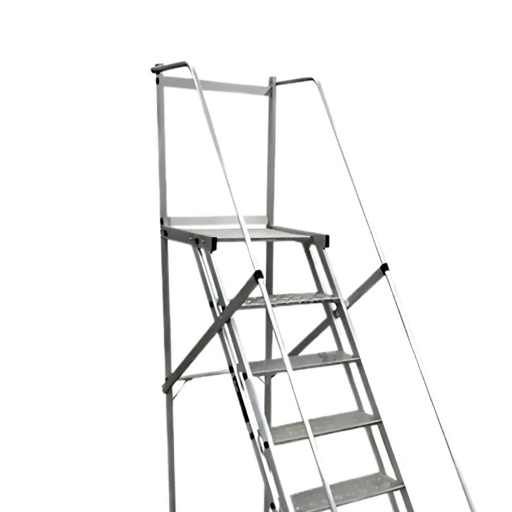 Escada Plataforma Trepadeira Nr12 Em Aluminio com 7 Degraus+patamar e Corrimaos 2M Escaleve PLAT NR 2000