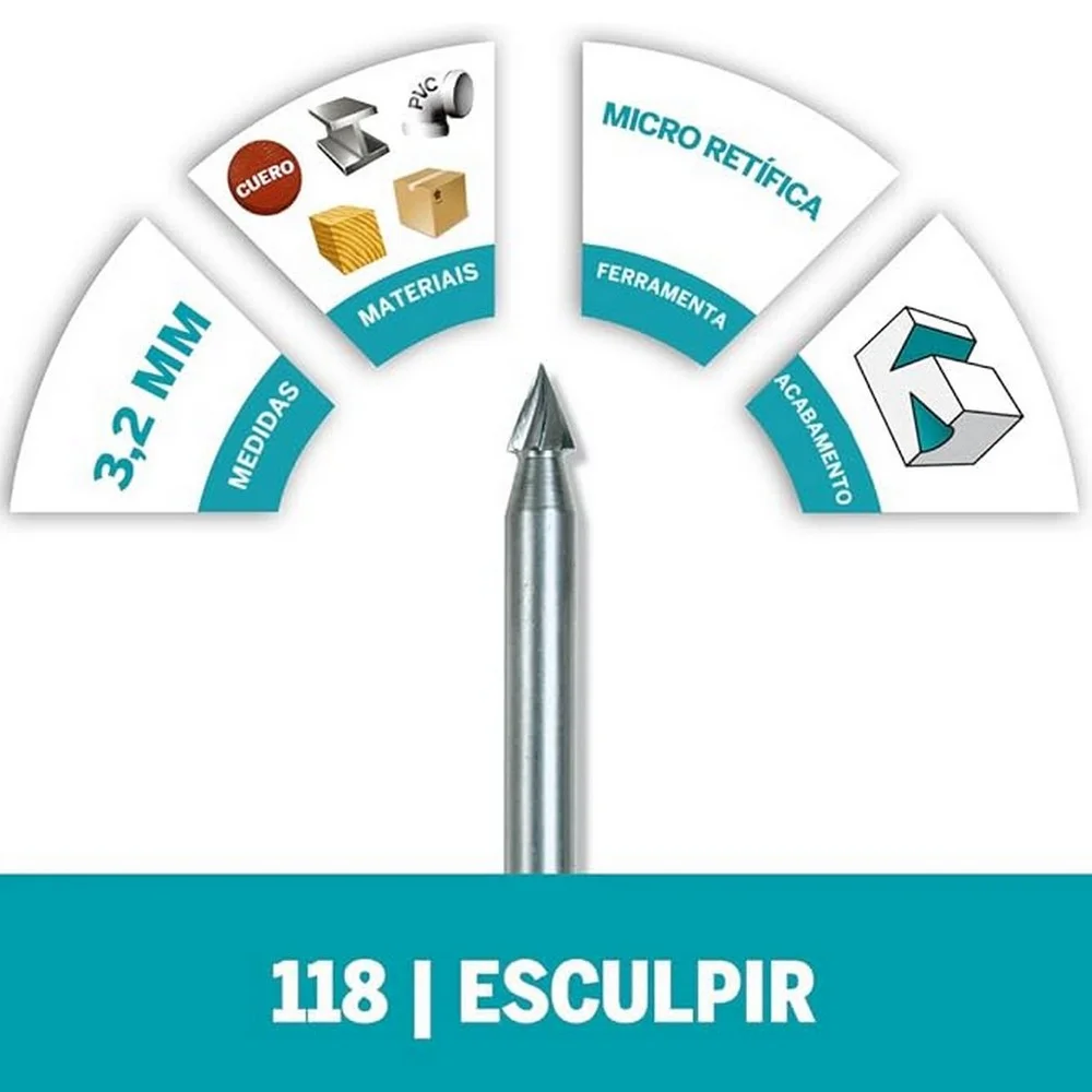 Escareador Conico Ponta Flecha Para Micro Retifica 1/8" Dremel 118