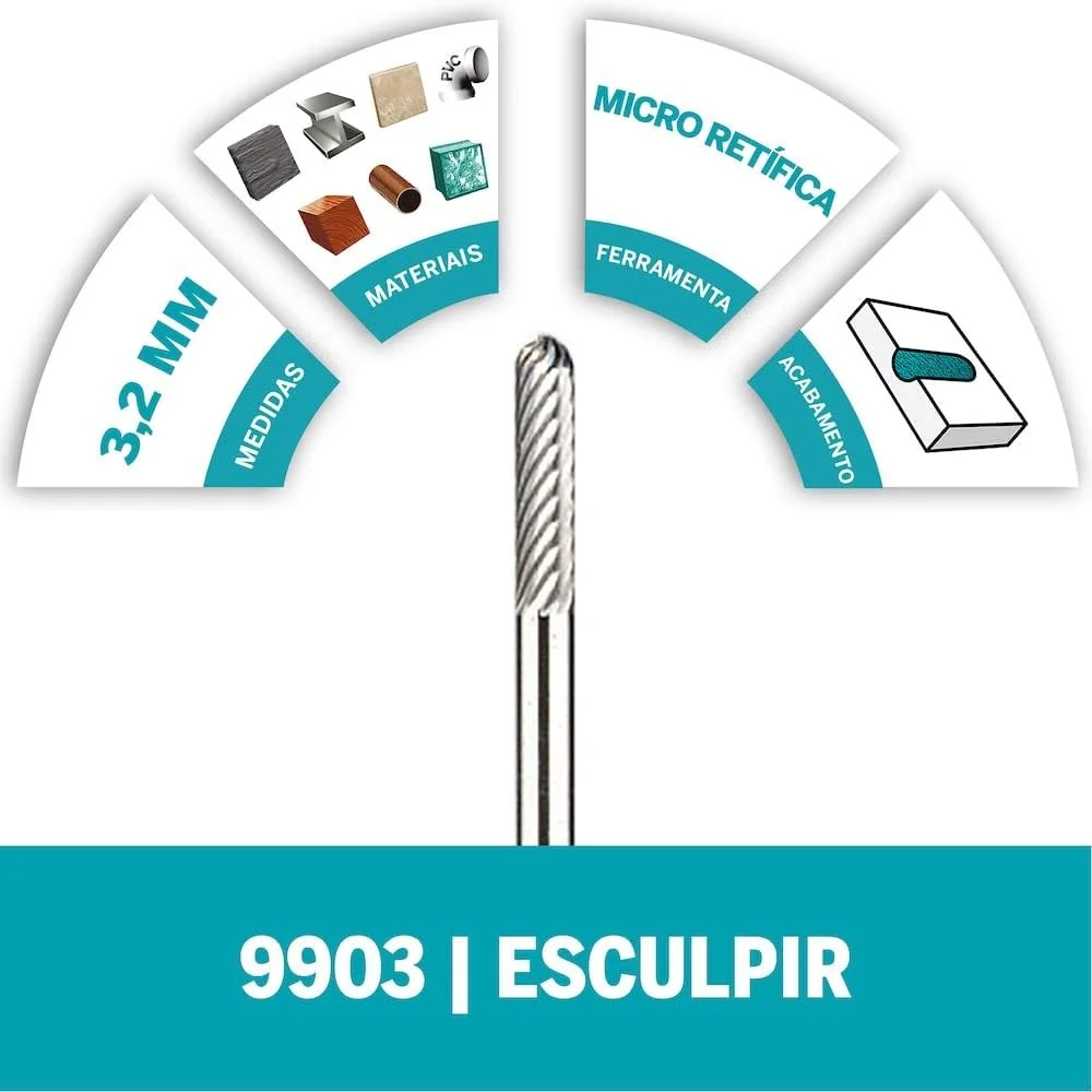Escareador de Carbureto de Tungstenio Ponta Arredondada para Micro Retifica 1/8" Dremel 9903