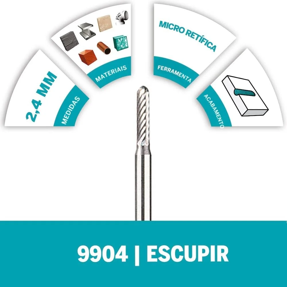 Escareador de Carbureto de Tungstenio Ponta Arredondada para Micro Retifica 3/32" Dremel 9904