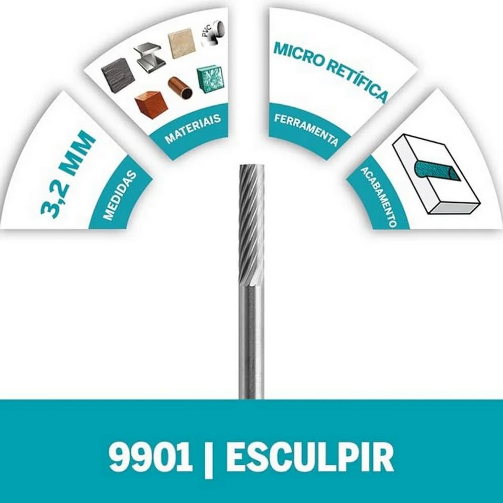 Escareador de Carbureto de Tungstenio Ponta Quadrada para Micro Retifica 1/8" Dremel 9901