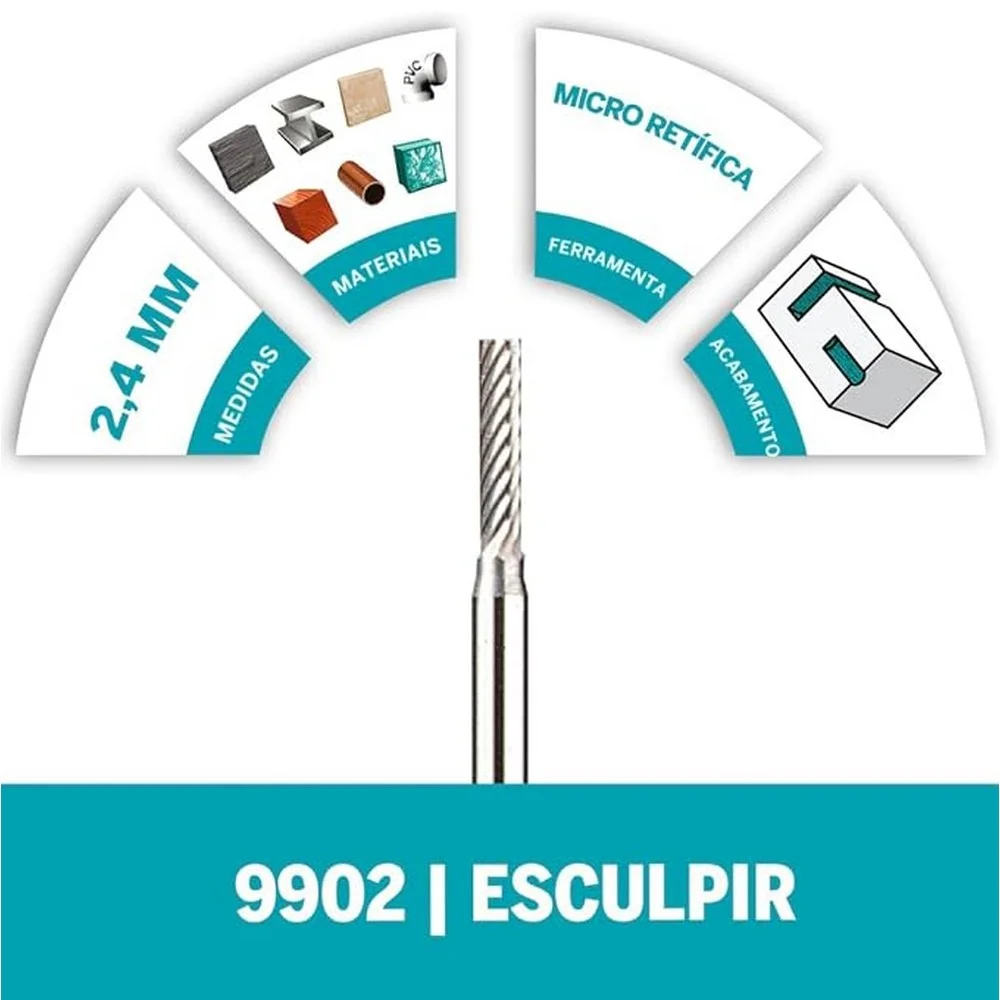Escareador de Carbureto de Tungstenio Ponta Quadrada para Micro Retifica 3/32" Dremel 9902
