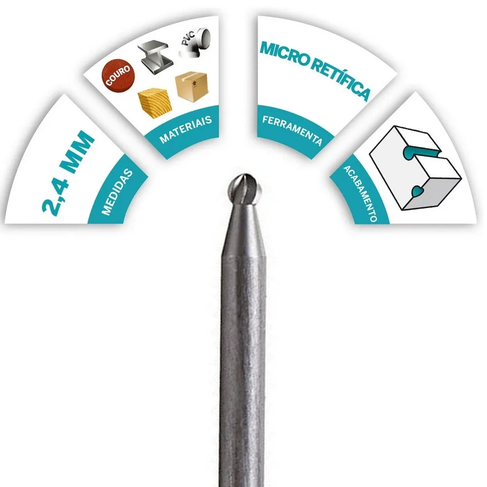 Escareador Esferico Ponta Arredondada Para Micro Retifica 3/32" Dremel 190