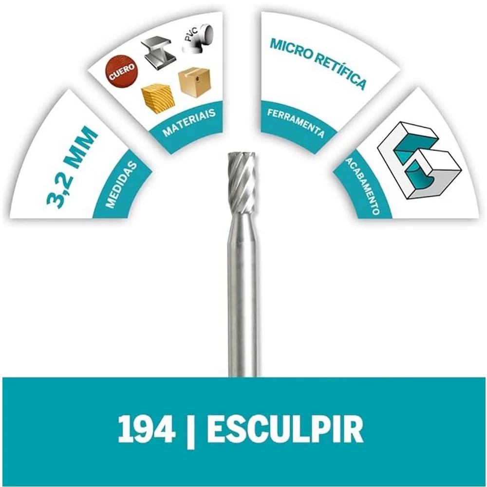 Escareador Paralelo Ponta Quadrada 2 Pecas Para Micro Retifica 1/8" Dremel 194