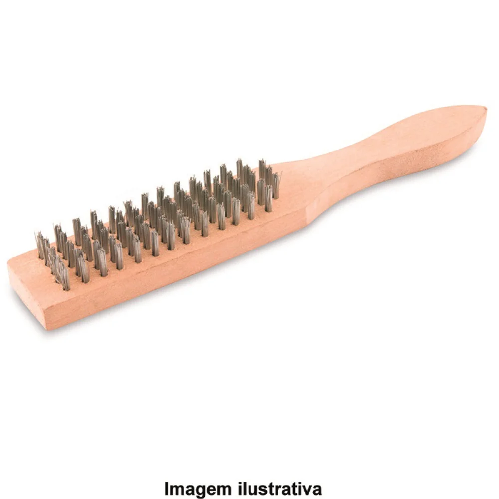 Escova de Aco Carbono Manual Cabo de Madeira 15X4 FILEIRAS Rocast 3190017