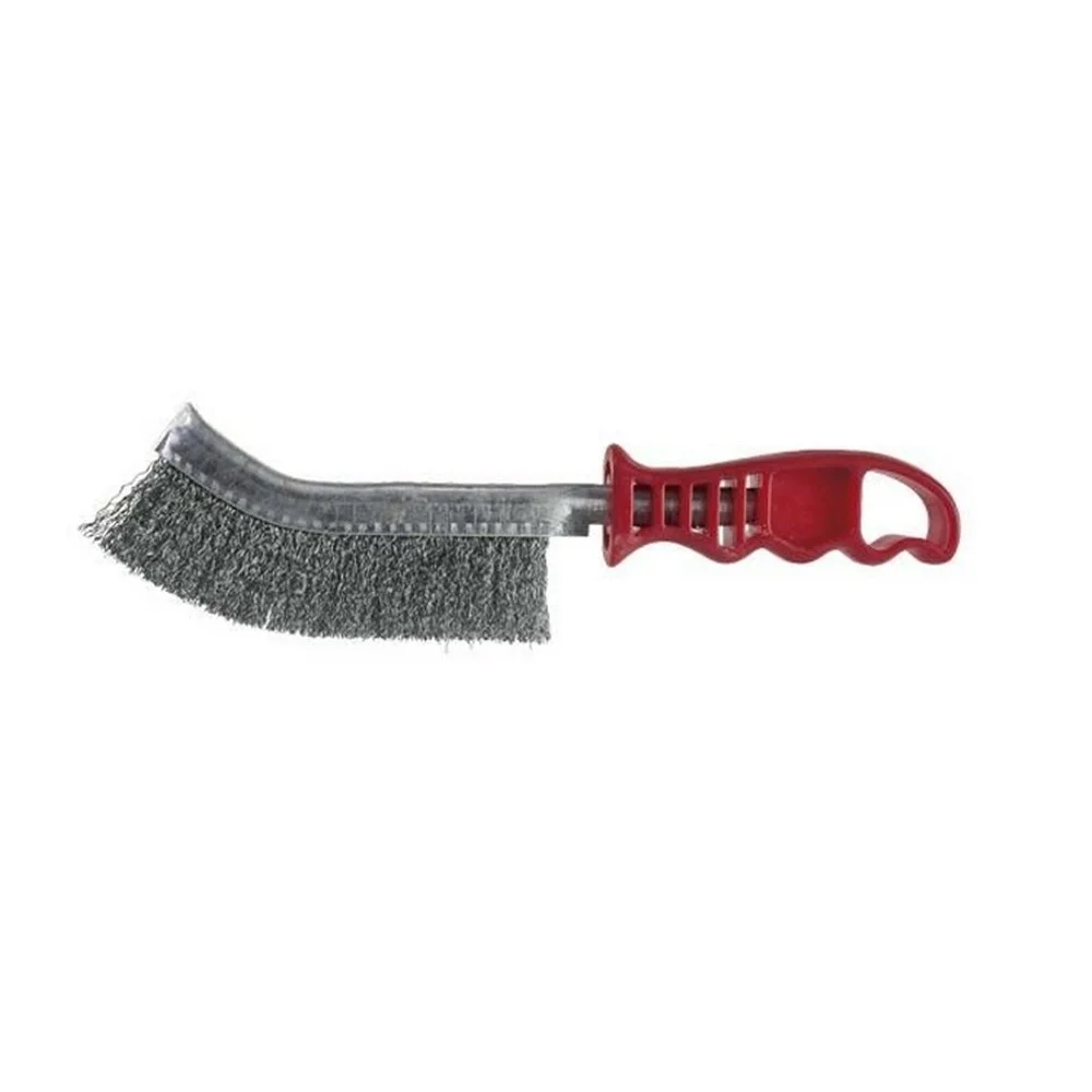 Escova de Aco Carbono Manual Cabo Plastico Vermelho Inebras 06734