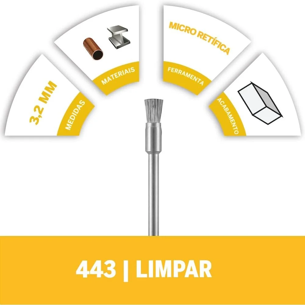 Escova de Aco Carbono Pincel 2 Pecas Para Micro Retifica 1/8" Dremel 443