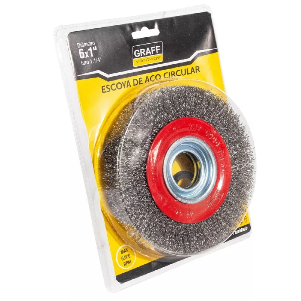 Escova de Aco Circular FIO 0,30MM com Reducoes 1/2" 5/8" 3/4" 7/8" e 1" 6X1" Graff 5710003