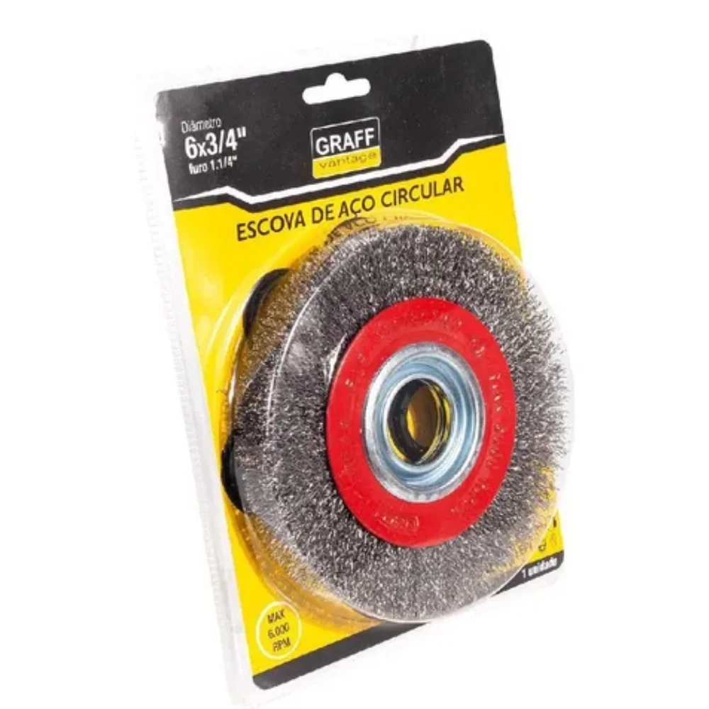 Escova de Aco Circular FIO 0,30MM com Reducoes 1/2" 5/8" 3/4" 7/8" e 1" 6X3/4" Graff 5710002