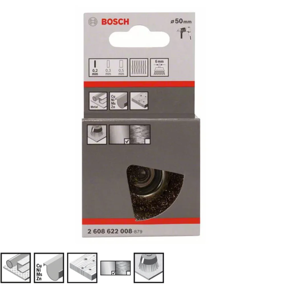 Escova de Aco Carbono Copo com Haste FIO 0,20MM 50X8MM Bosch 2608622008