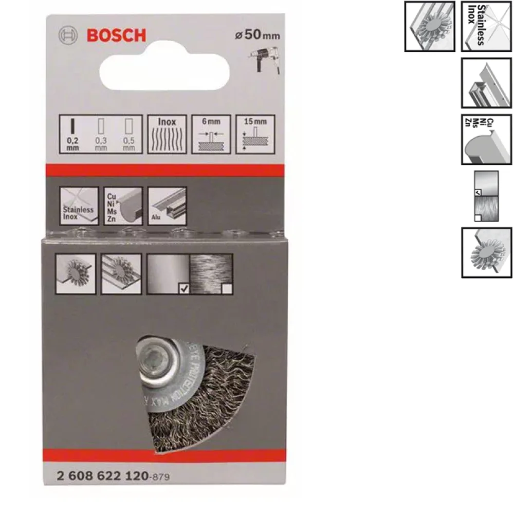 Escova de Aco Inox Circular com Haste FIO 0,20MM 50X15MM Bosch 2608622120