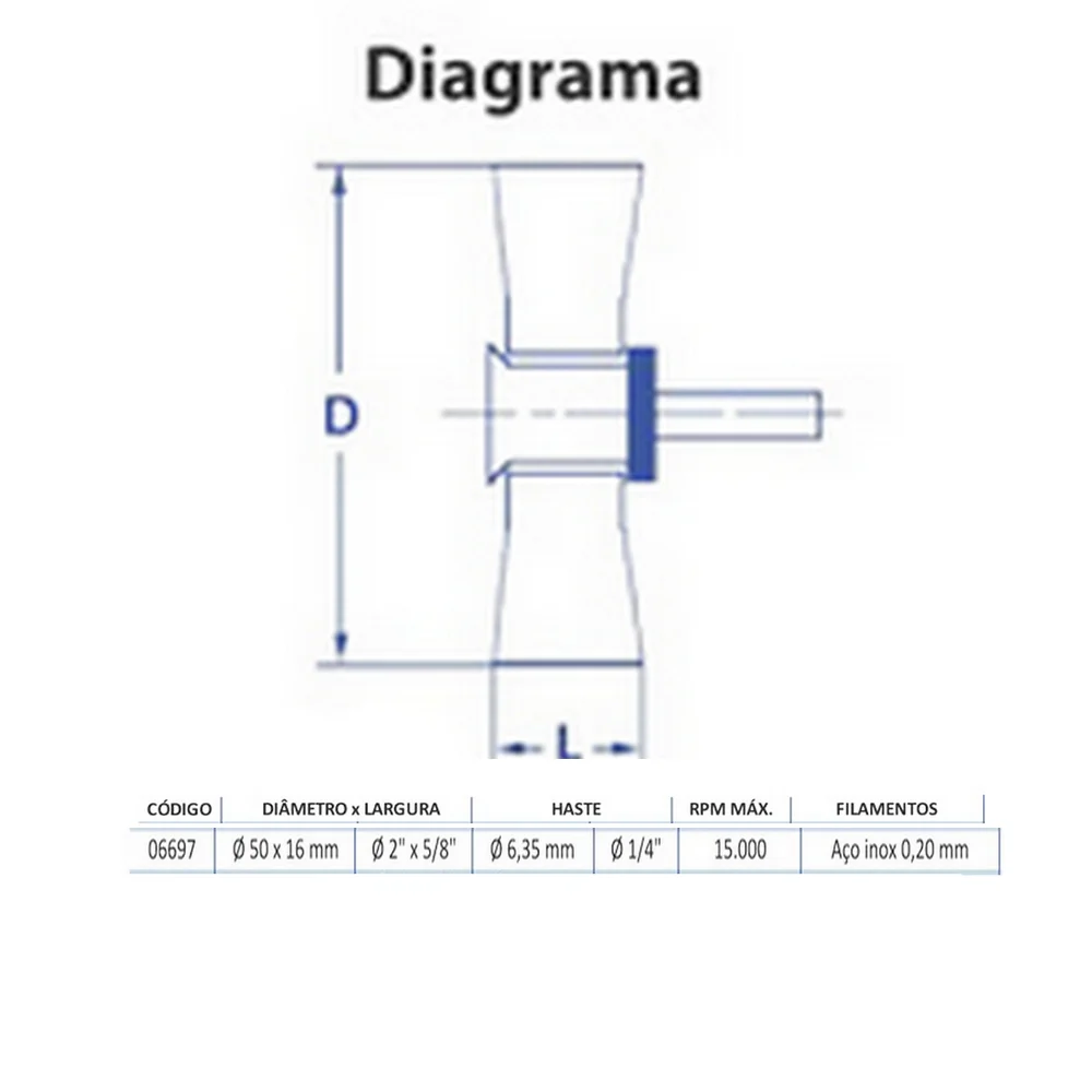 Escova de Aco Inox Circular com Haste FIO 0,20MM 50X16MM Inebras 06697