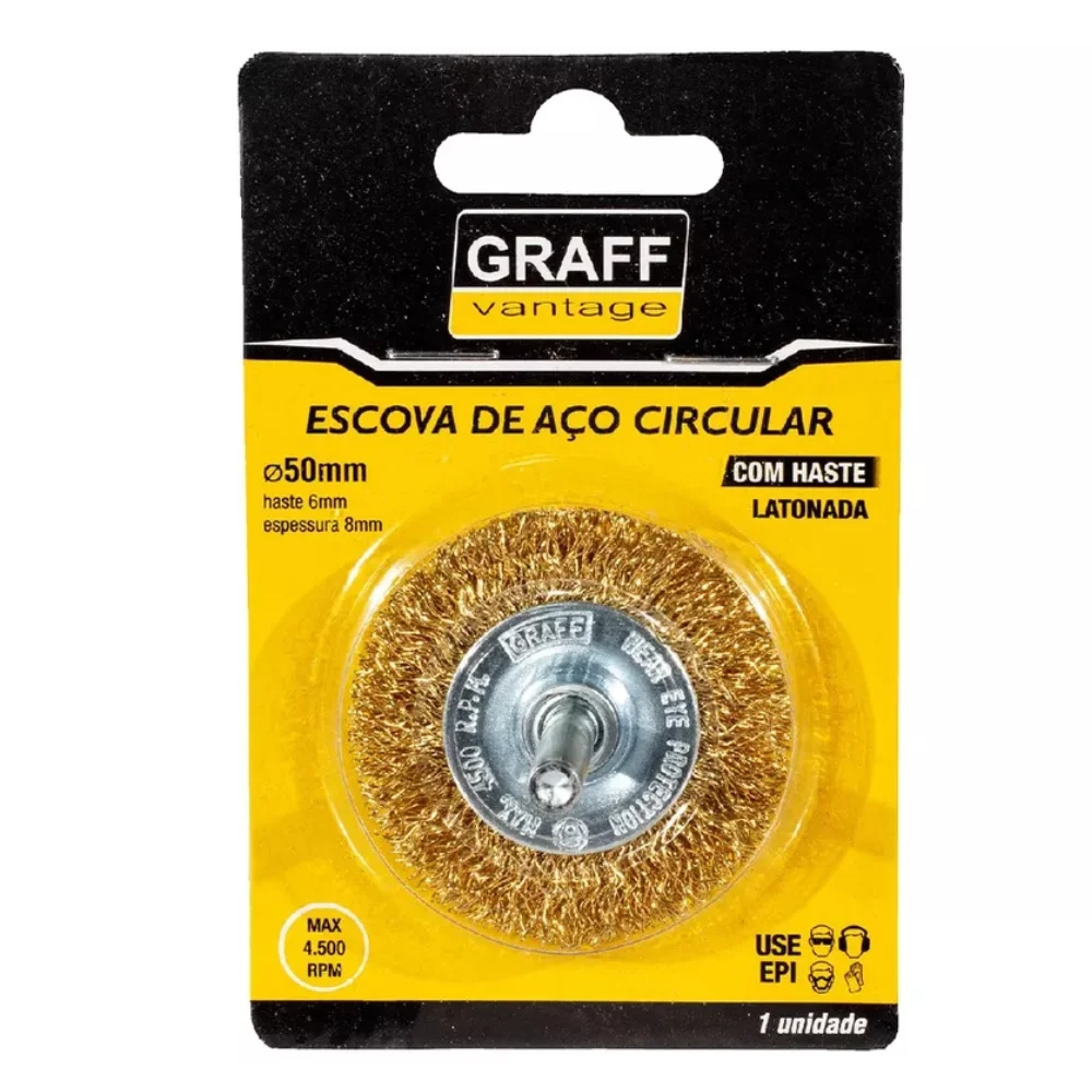Escova de Aco Latonado Circular com Haste FIO 0,30MM 50X8MM Graff 5710007